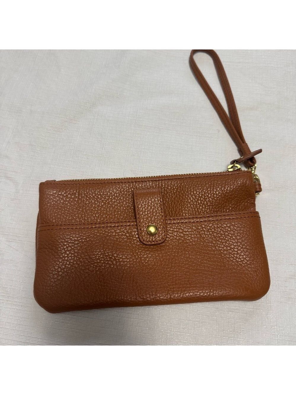 Lodis Brown Leather Wristlet Clutch